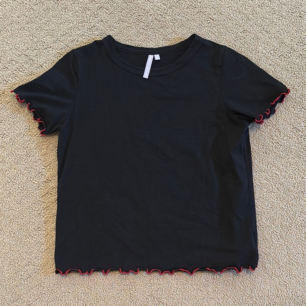 Black Short Sleeve Kids Tee with Red Trim